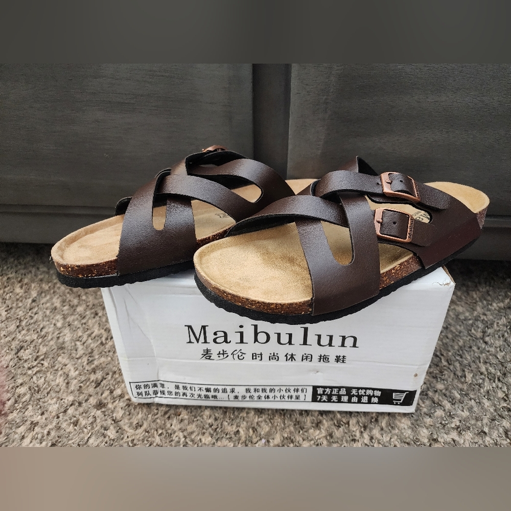 Brown Cross-Strap Sandals